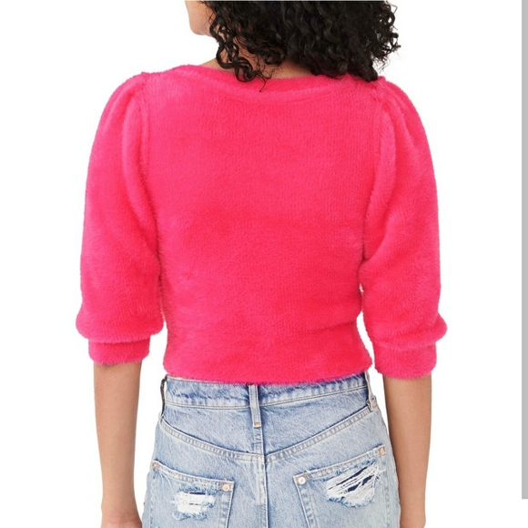 🆕️Free People Moonbeam Cropped Boho-Chic Sweater Raspberry Pop Pink SZ Medium - Picture 2 of 14